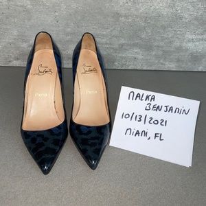 Christian Louboutin Pigalle Blue Leopard Patent Leather Pumps Sz 38.5